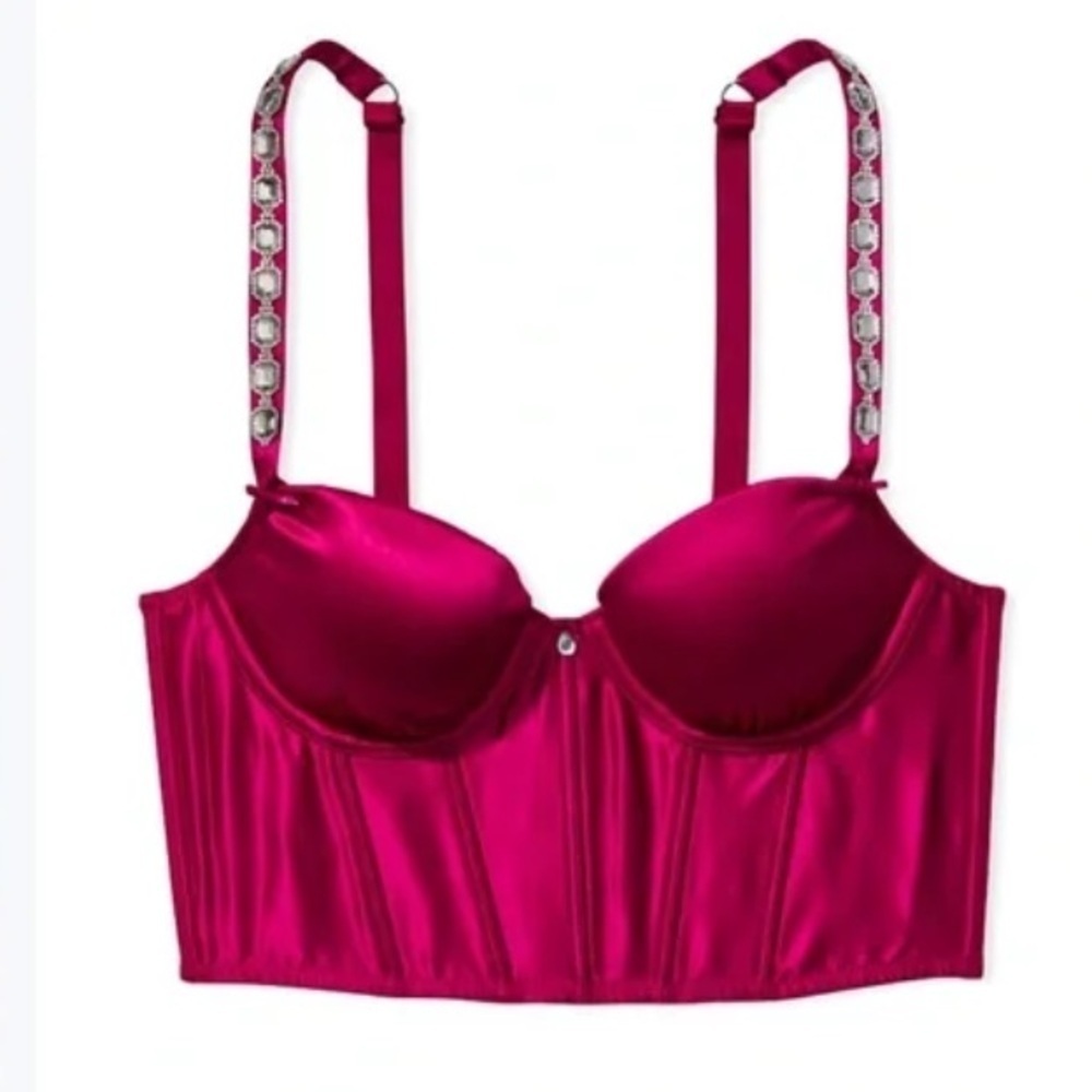 New! Victoria’s Secret satin jeweled strap bustier crop top red 4125